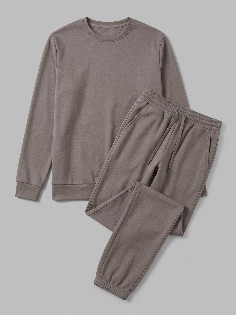 Monterosso Men's Slim-Fit Crew Top and Cuffed Jogger Set — gray — packshot