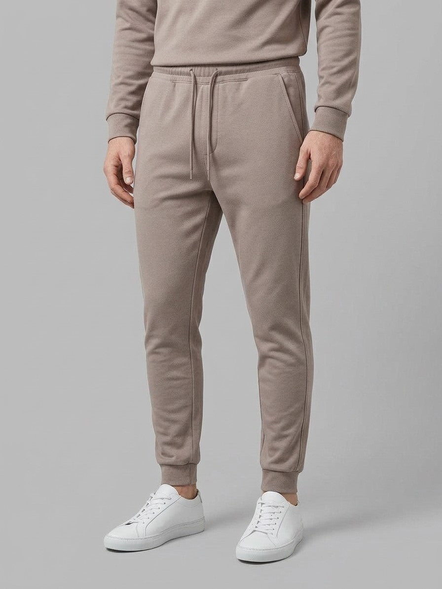 Monterosso Men's Slim-Fit Crew Top and Cuffed Jogger Set — mocha — bottomfront