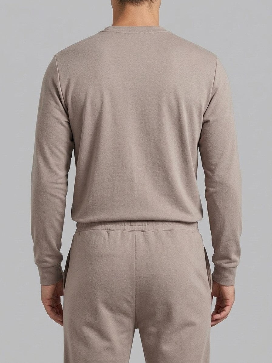 Monterosso Men's Slim-Fit Crew Top and Cuffed Jogger Set — mocha — closeback