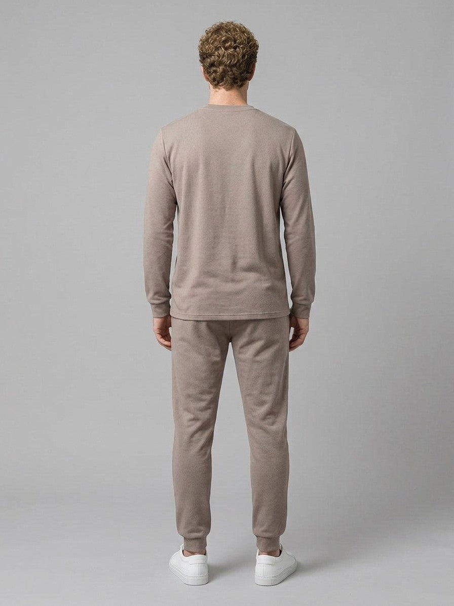 Monterosso Men's Slim-Fit Crew Top and Cuffed Jogger Set — mocha — fullback