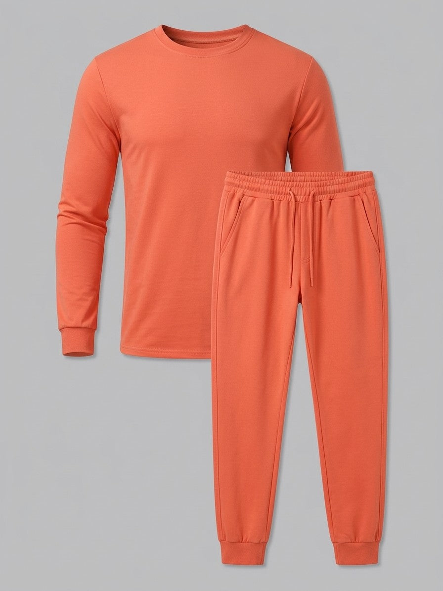 Monterosso Men's Slim-Fit Crew Top and Cuffed Jogger Set — tangerine — packshot