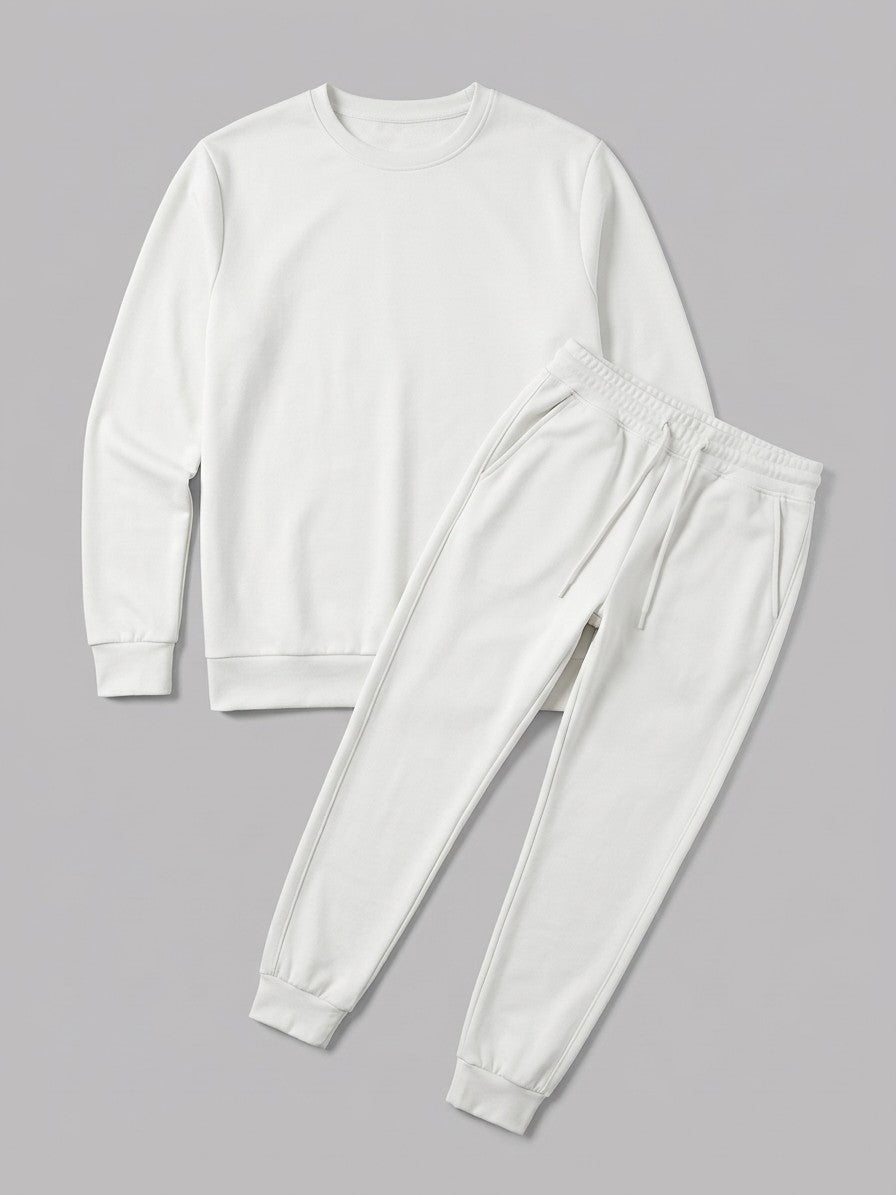 Monterosso Men's Slim-Fit Crew Top and Cuffed Jogger Set — white — packshot