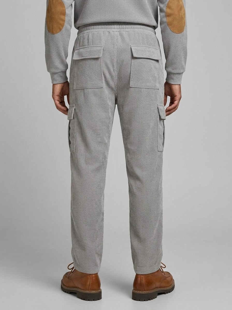Montichiari Men's Elbow-Patch Quarter-Zip and Cargo Pant Set — gray — bottomback