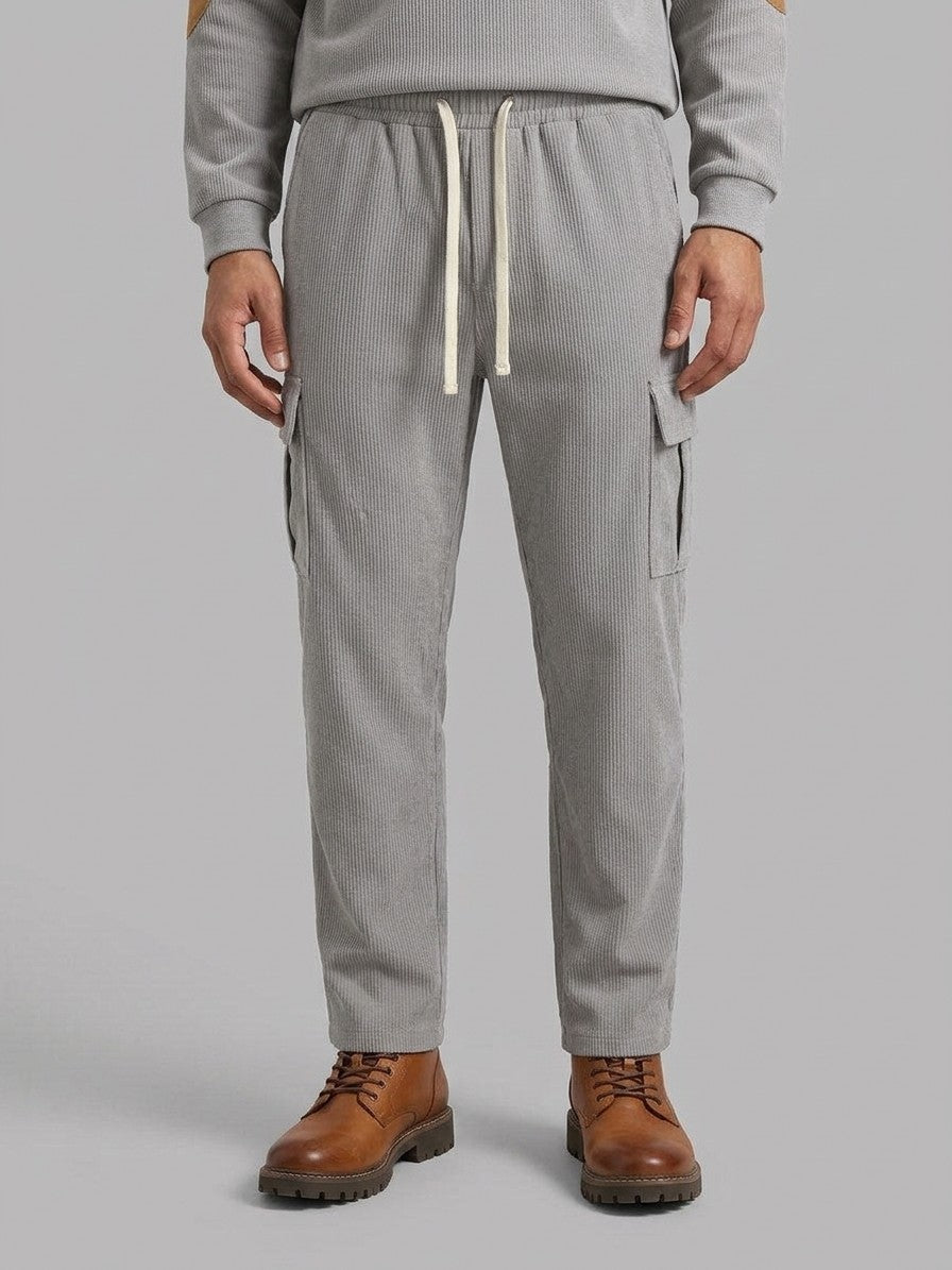 Montichiari Men's Elbow-Patch Quarter-Zip and Cargo Pant Set — gray — bottomfront