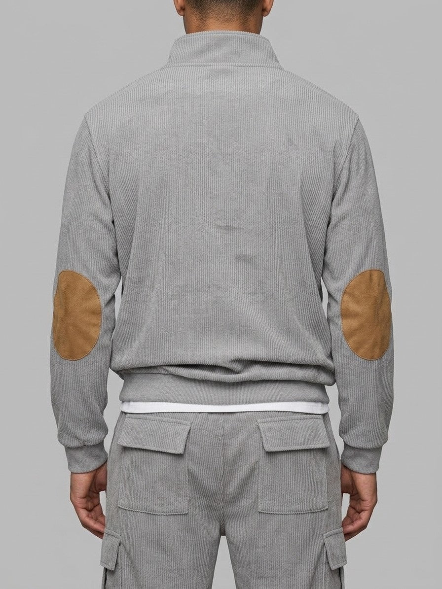 Montichiari Men's Elbow-Patch Quarter-Zip and Cargo Pant Set — gray — closeback