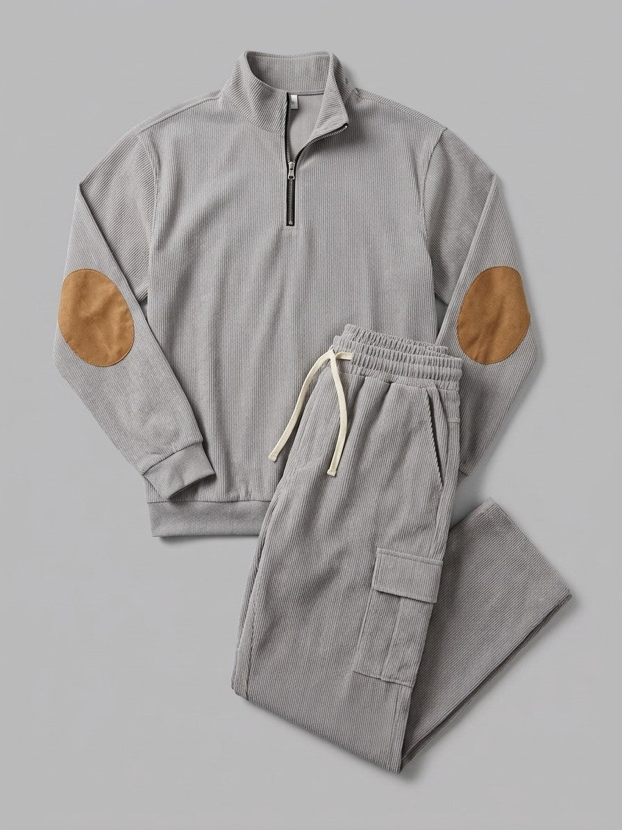 Montichiari Men's Elbow-Patch Quarter-Zip and Cargo Pant Set — gray — packshot