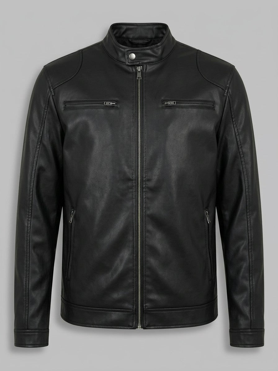 Monza Men's Faux Leather Racer Jacket — black — packshot