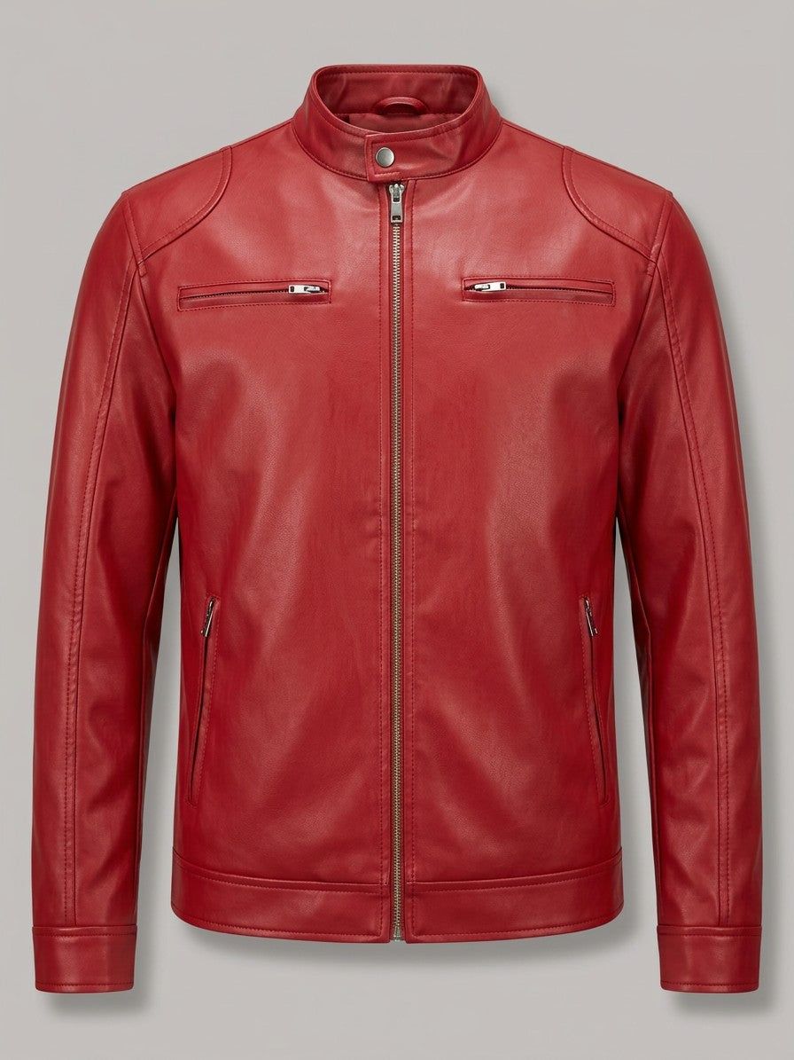 Monza Men's Faux Leather Racer Jacket — brightred — packshot