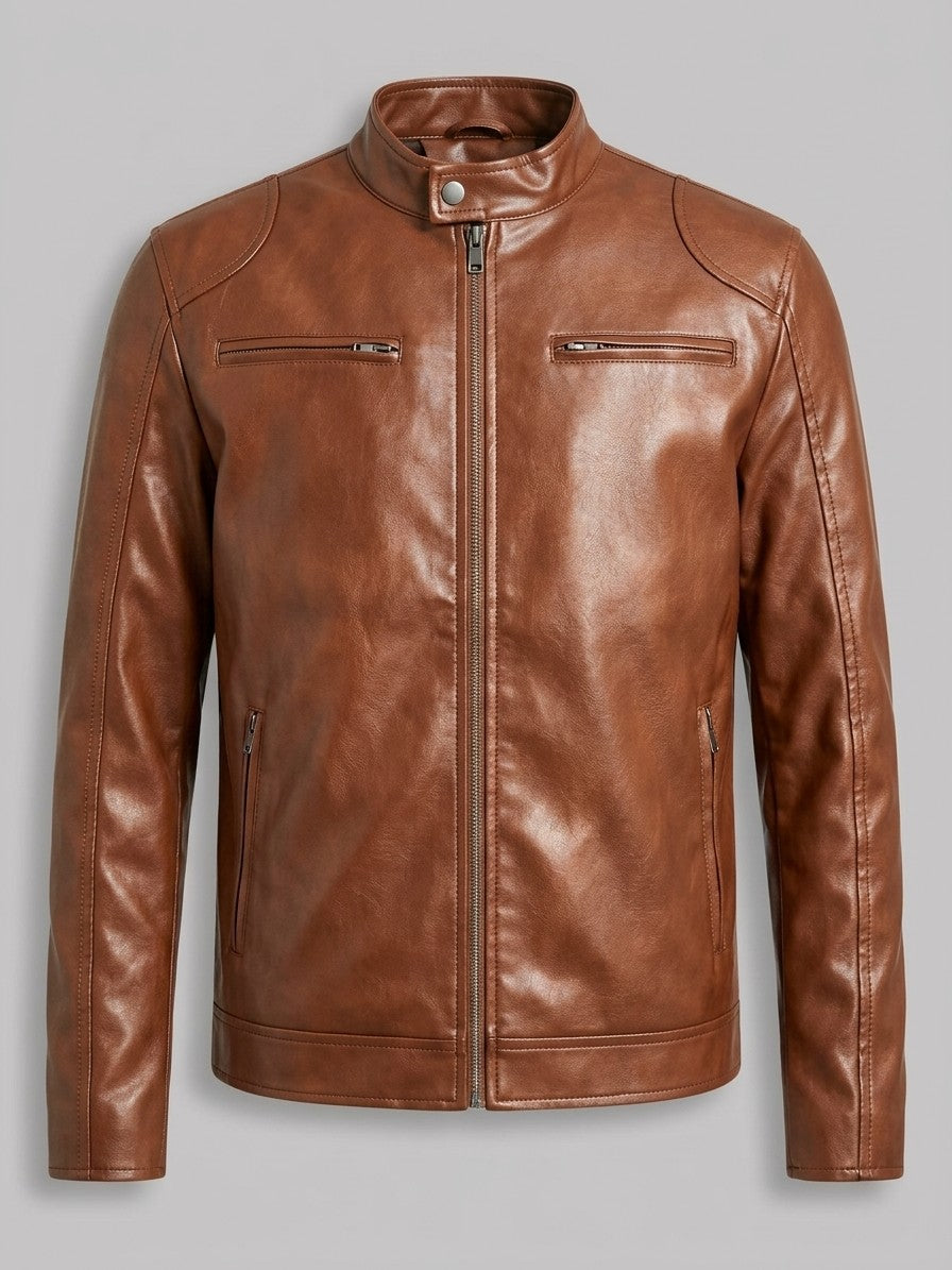 Monza Men's Faux Leather Racer Jacket — copper — packshot