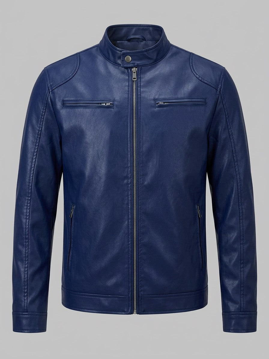 Monza Men's Faux Leather Racer Jacket — darkblue — packshot
