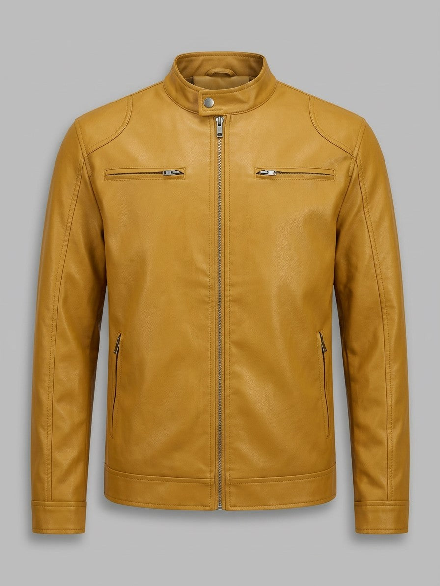 Monza Men's Faux Leather Racer Jacket — yellow — packshot