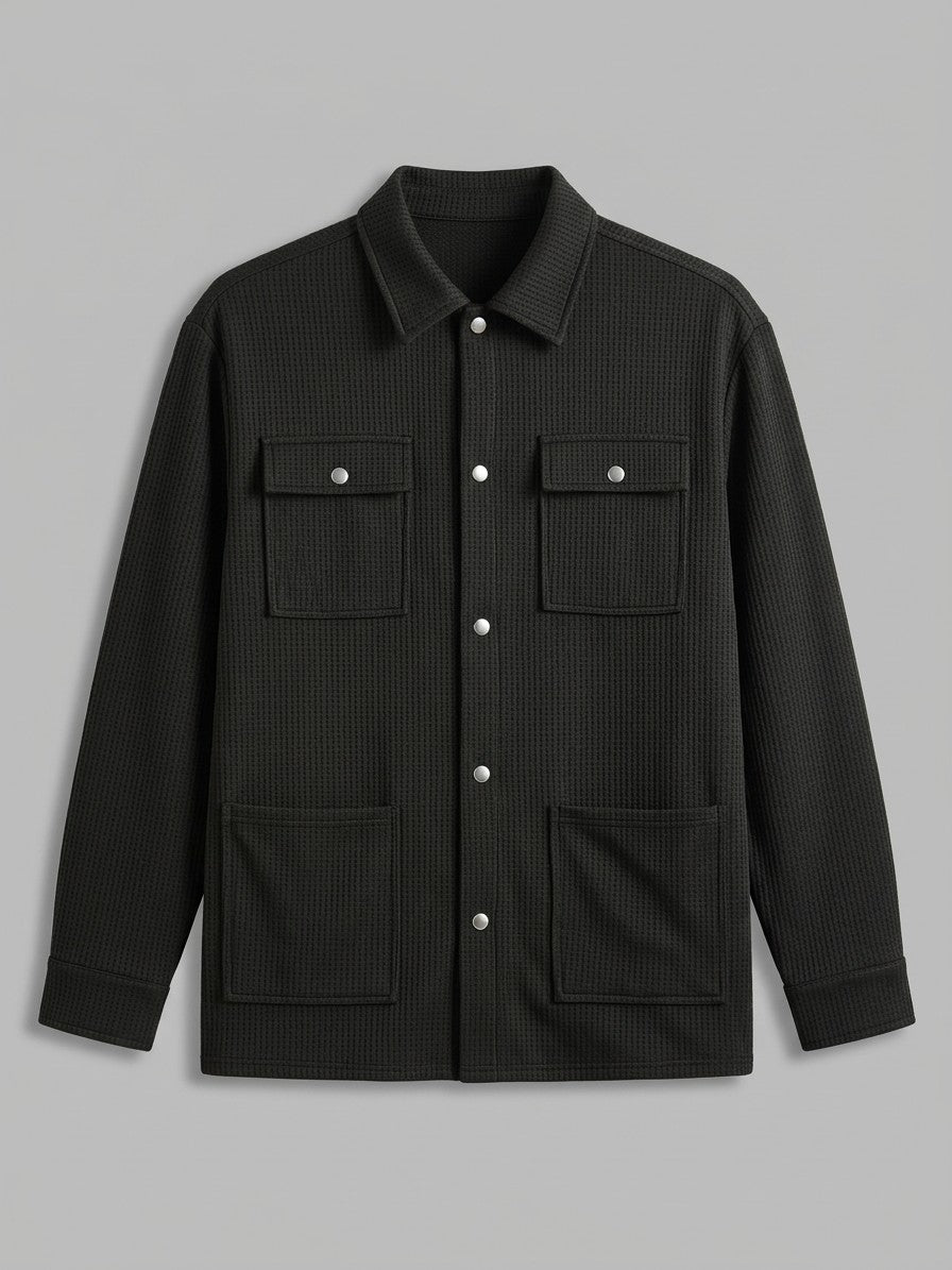 Morbegno Men's Waffle Four-Pocket Shirt Jacket — black — packshot