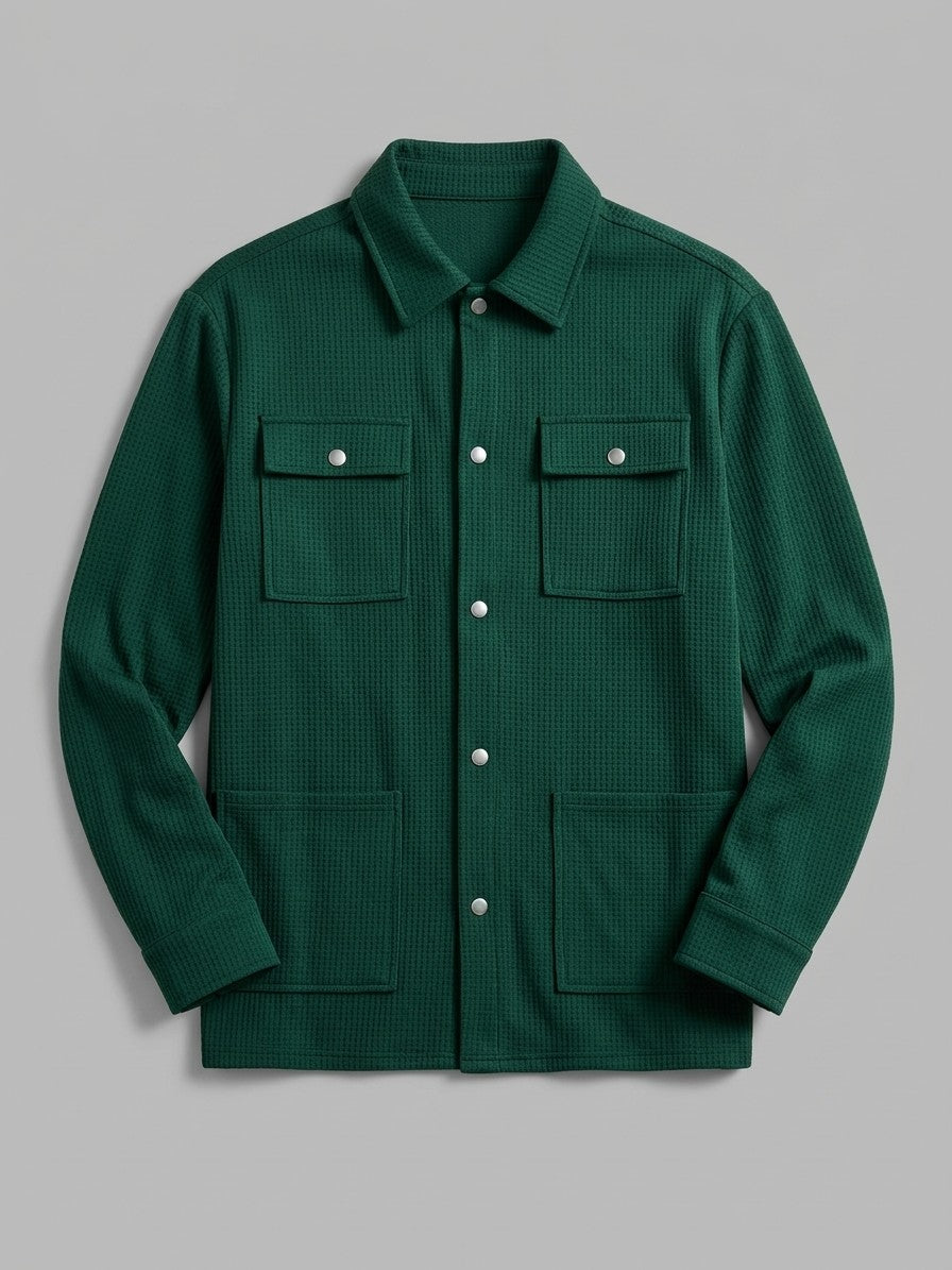 Morbegno Men's Waffle Four-Pocket Shirt Jacket — bottlegreen — packshot