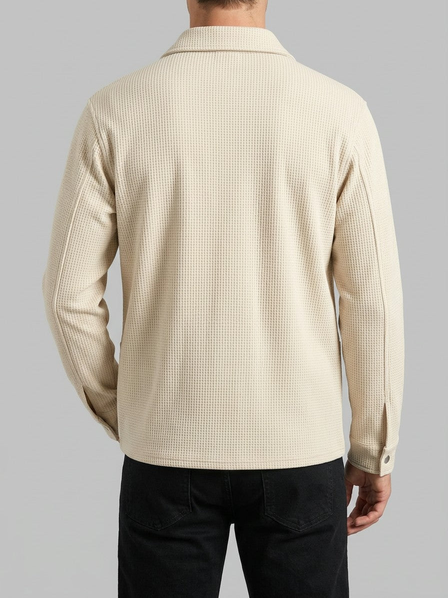 Morbegno Men's Waffle Four-Pocket Shirt Jacket — cream — back