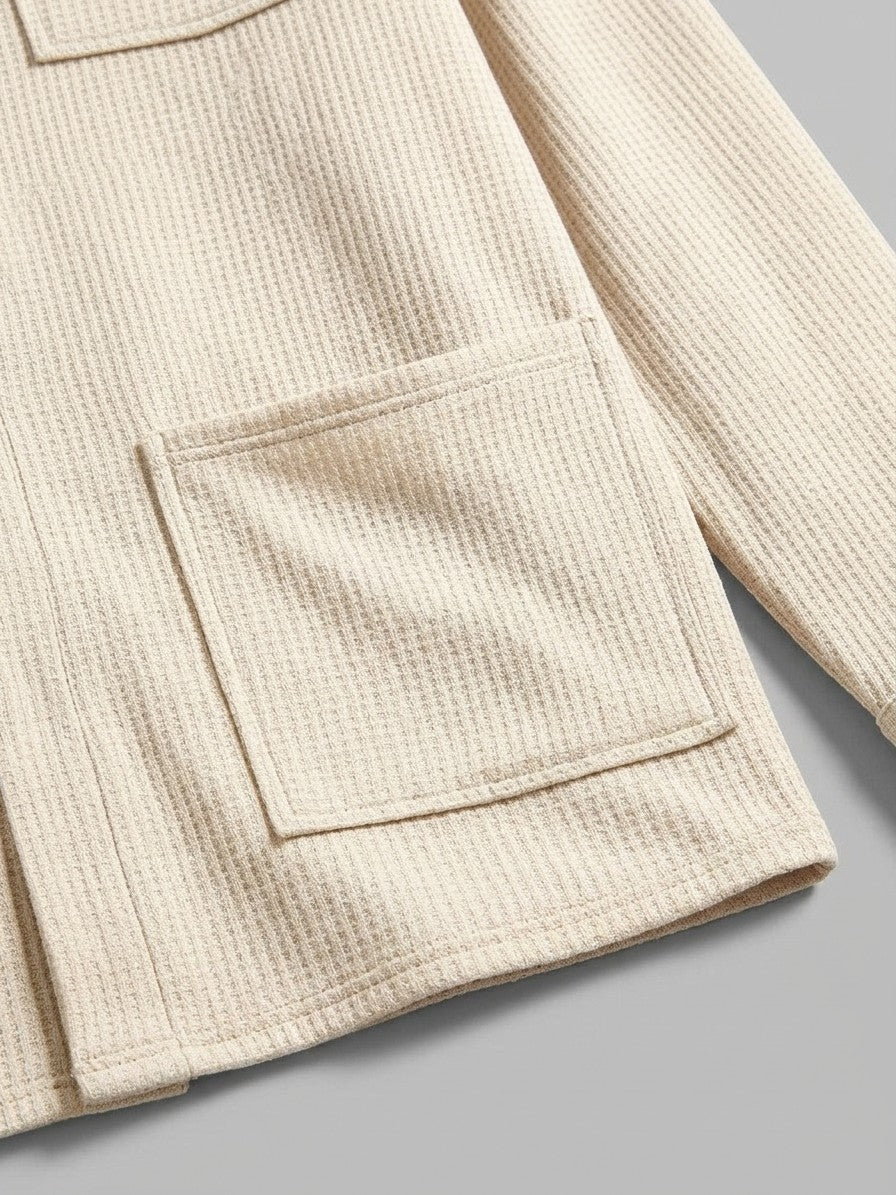 Morbegno Men's Waffle Four-Pocket Shirt Jacket — cream — detail-2