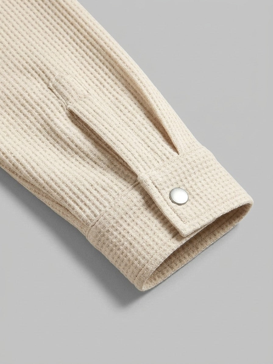Morbegno Men's Waffle Four-Pocket Shirt Jacket — cream — detail-collar