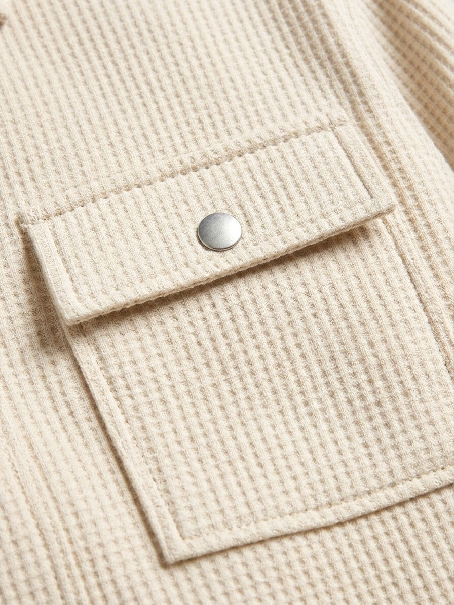 Morbegno Men's Waffle Four-Pocket Shirt Jacket — cream — detail