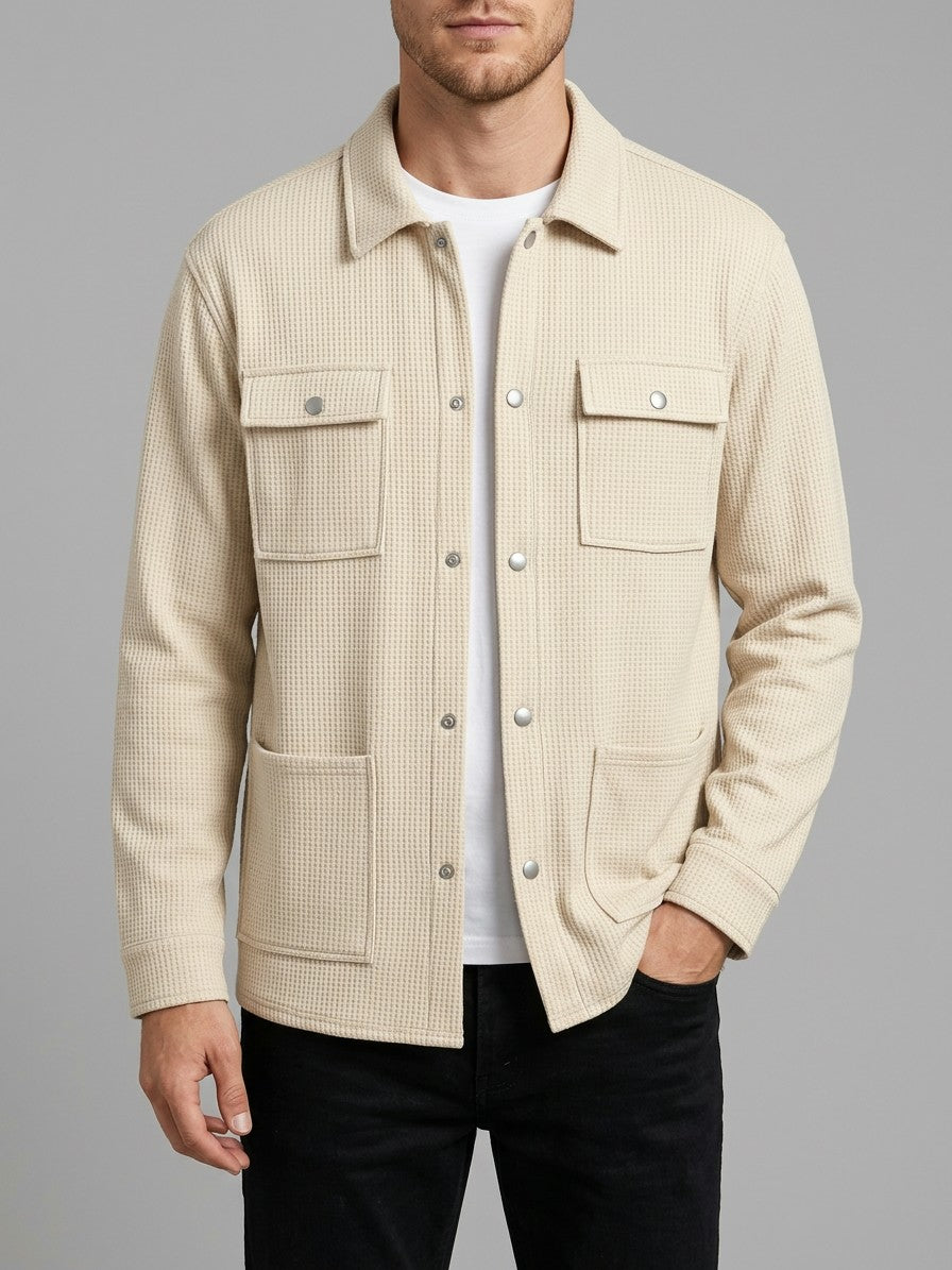 Morbegno Men's Waffle Four-Pocket Shirt Jacket — cream — front