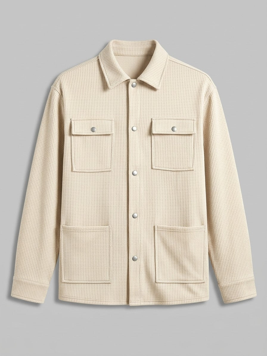 Morbegno Men's Waffle Four-Pocket Shirt Jacket — cream — packshot