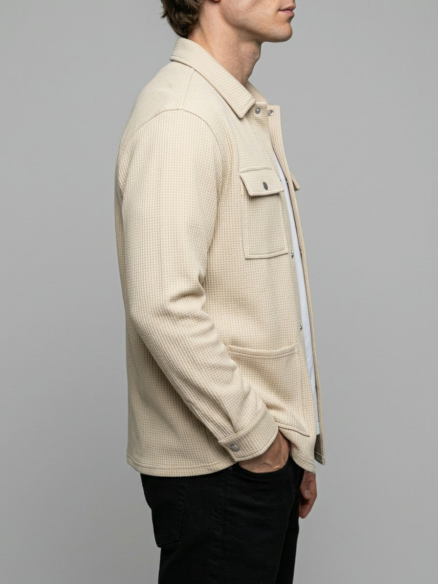 Morbegno Men's Waffle Four-Pocket Shirt Jacket — cream — side