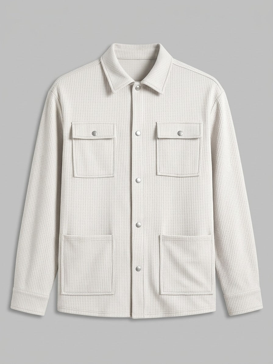 Morbegno Men's Waffle Four-Pocket Shirt Jacket — white — packshot