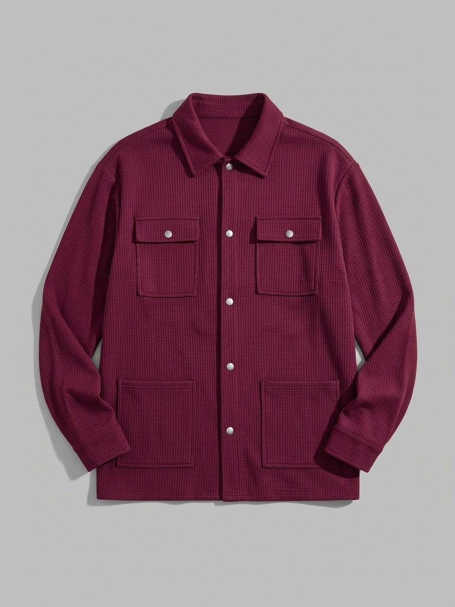 Morbegno Men's Waffle Four-Pocket Shirt Jacket — winered — packshot