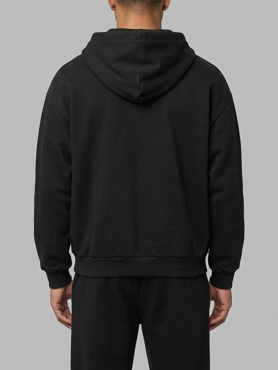 Mortara Men's Half-Zip Hoodie Tracksuit Set — black — closeback