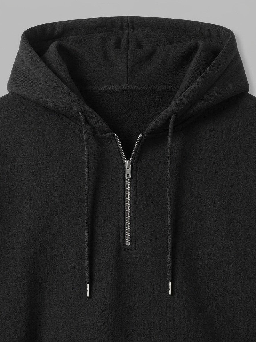 Mortara Men's Half-Zip Hoodie Tracksuit Set — black — detail-collar
