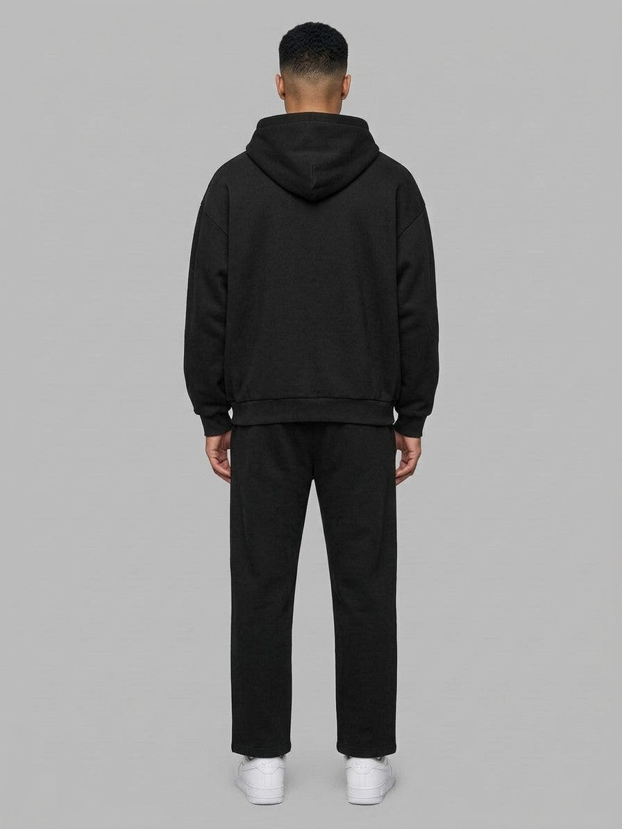 Mortara Men's Half-Zip Hoodie Tracksuit Set — black — fullback