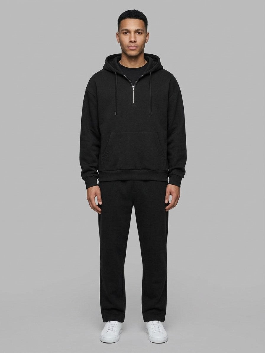 Mortara Men's Half-Zip Hoodie Tracksuit Set — black — fullfront