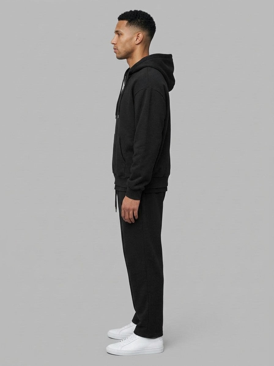 Mortara Men's Half-Zip Hoodie Tracksuit Set — black — fullside
