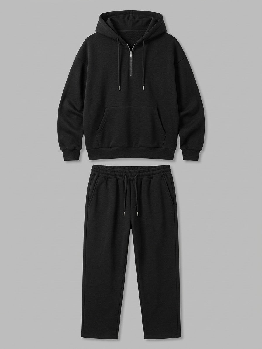 Mortara Men's Half-Zip Hoodie Tracksuit Set — black — packshot