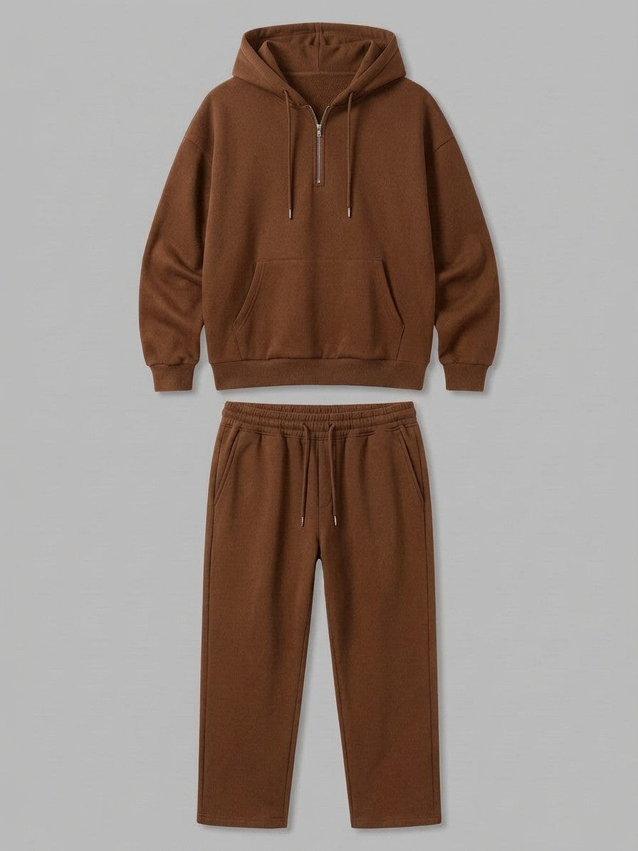 Mortara Men's Half-Zip Hoodie Tracksuit Set — brown — packshot