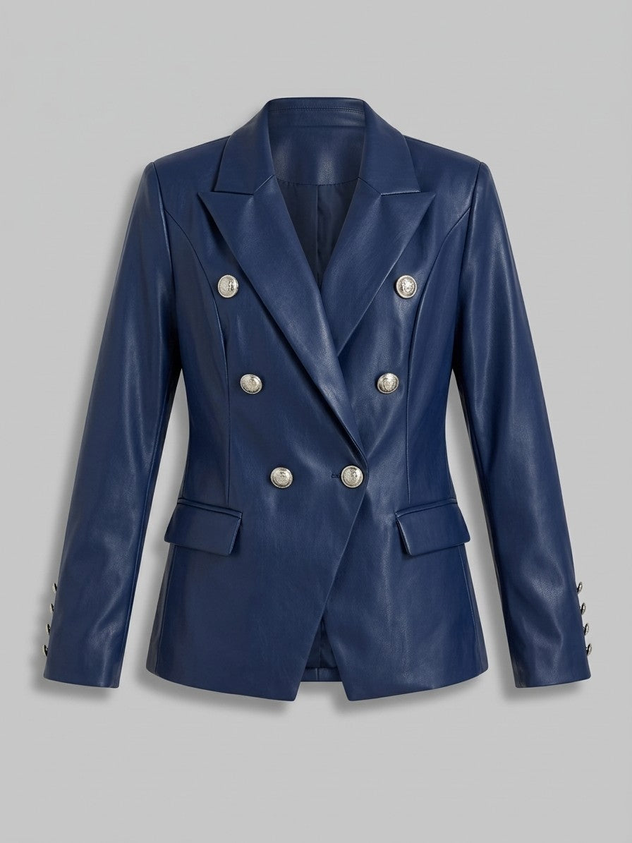 Murano Women's Double-Breasted Faux Leather Blazer — blue — packshot