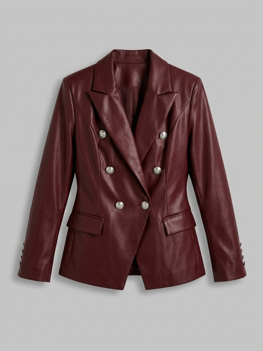 Murano Women's Double-Breasted Faux Leather Blazer — burgundy — packshot