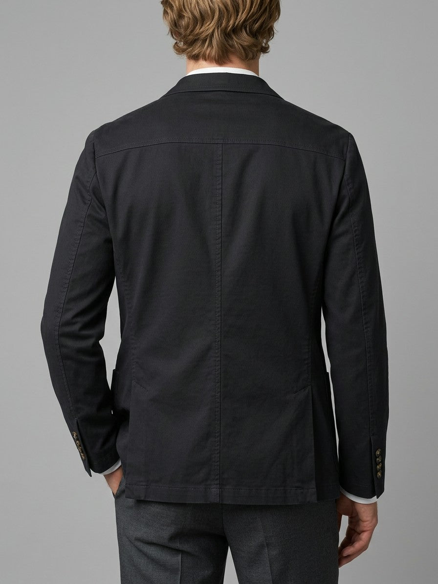 Napoli Men's Cotton Lapel Blazer — black — back