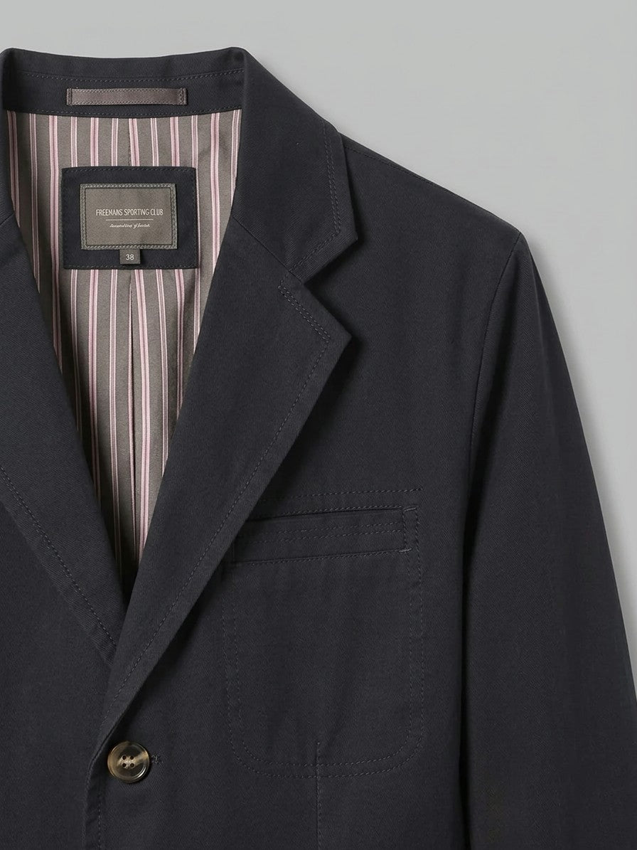 Napoli Men's Cotton Lapel Blazer — black — detail-collar
