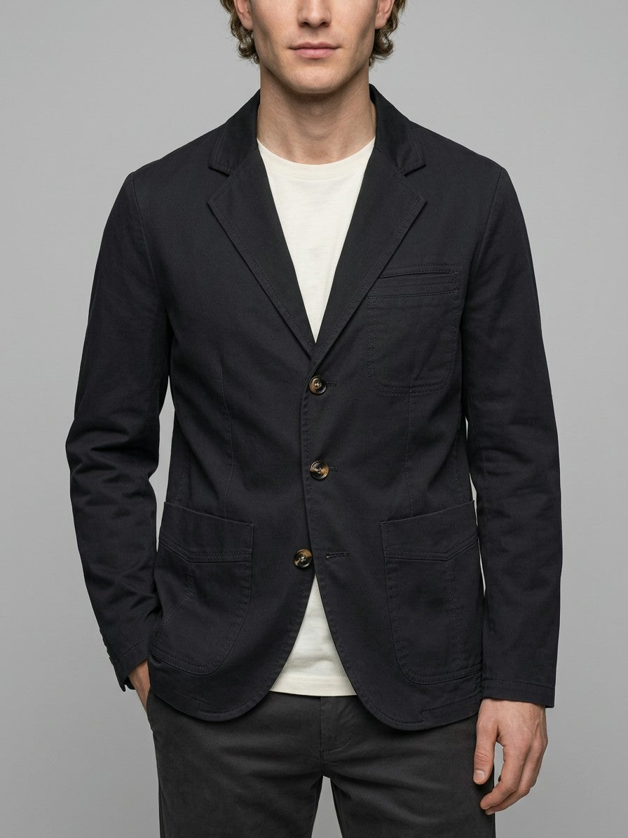 Napoli Men's Cotton Lapel Blazer — black — front