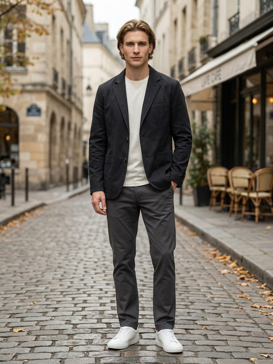 Napoli Men's Cotton Lapel Blazer — black — lifestyle