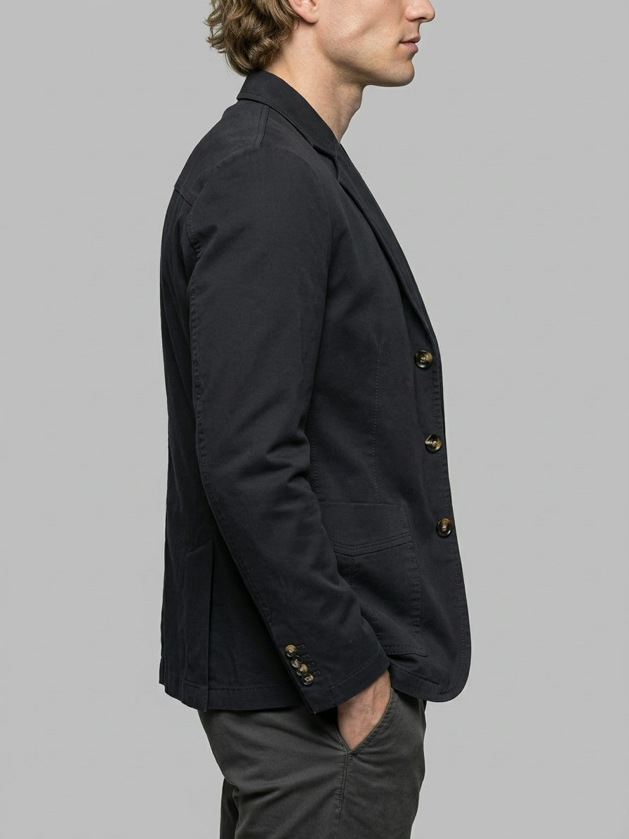 Napoli Men's Cotton Lapel Blazer — black — side