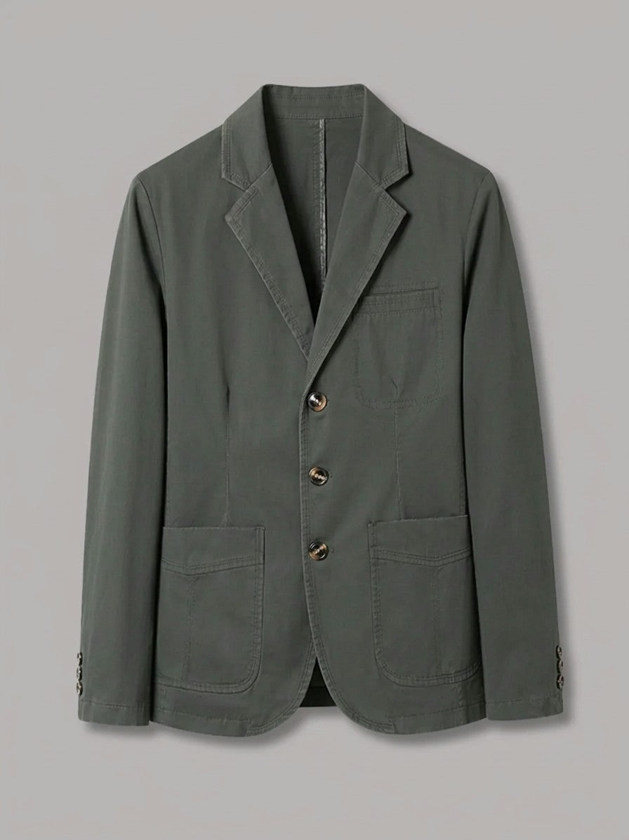 Napoli Men's Cotton Lapel Blazer — militarygreen — packshot