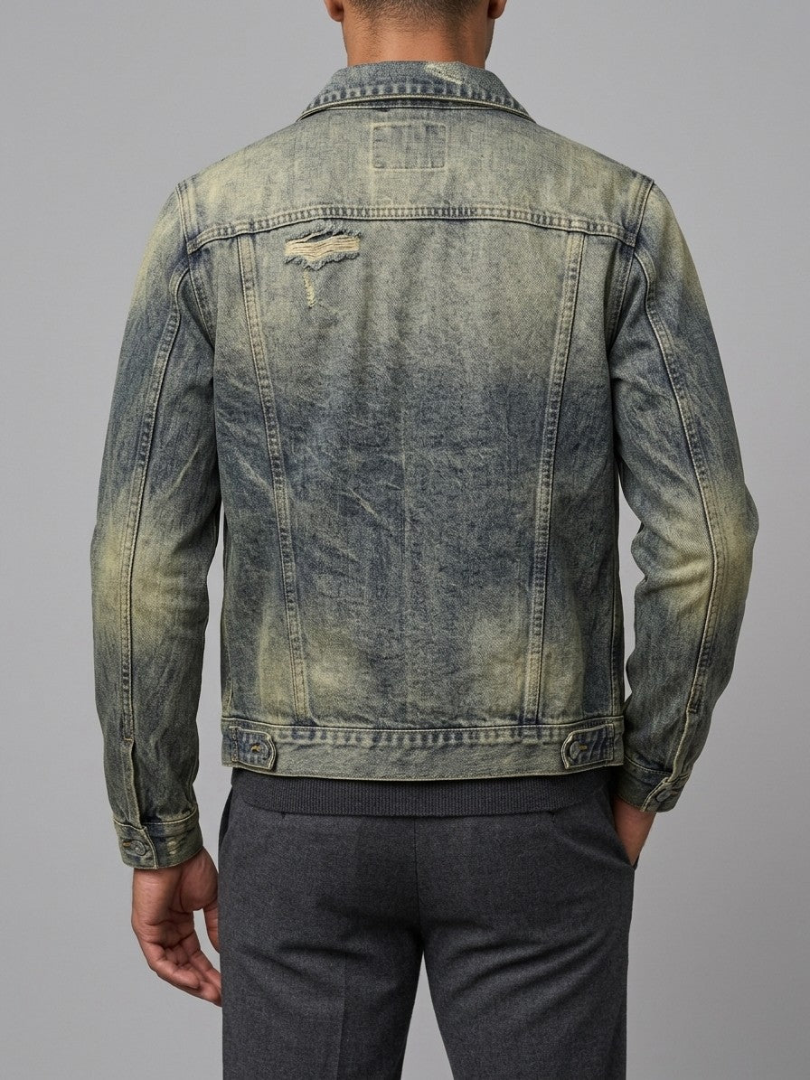 Narni Men's Distressed Vintage Trucker Jacket — vintagewash — back