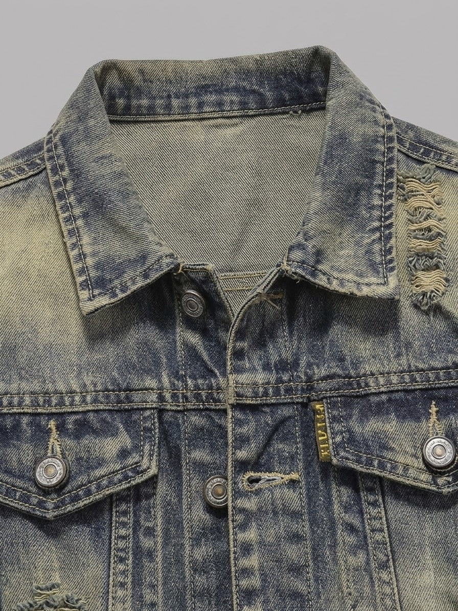 Narni Men's Distressed Vintage Trucker Jacket — vintagewash — detail-2