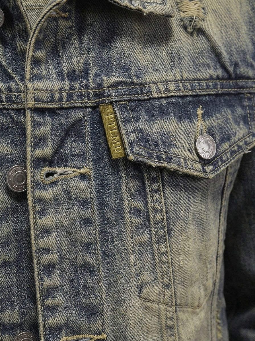Narni Men's Distressed Vintage Trucker Jacket — vintagewash — detail-collar