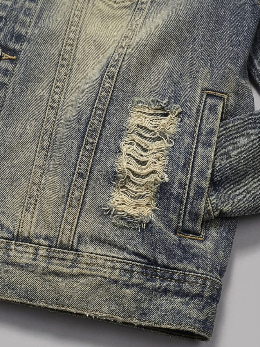 Narni Men's Distressed Vintage Trucker Jacket — vintagewash — detail