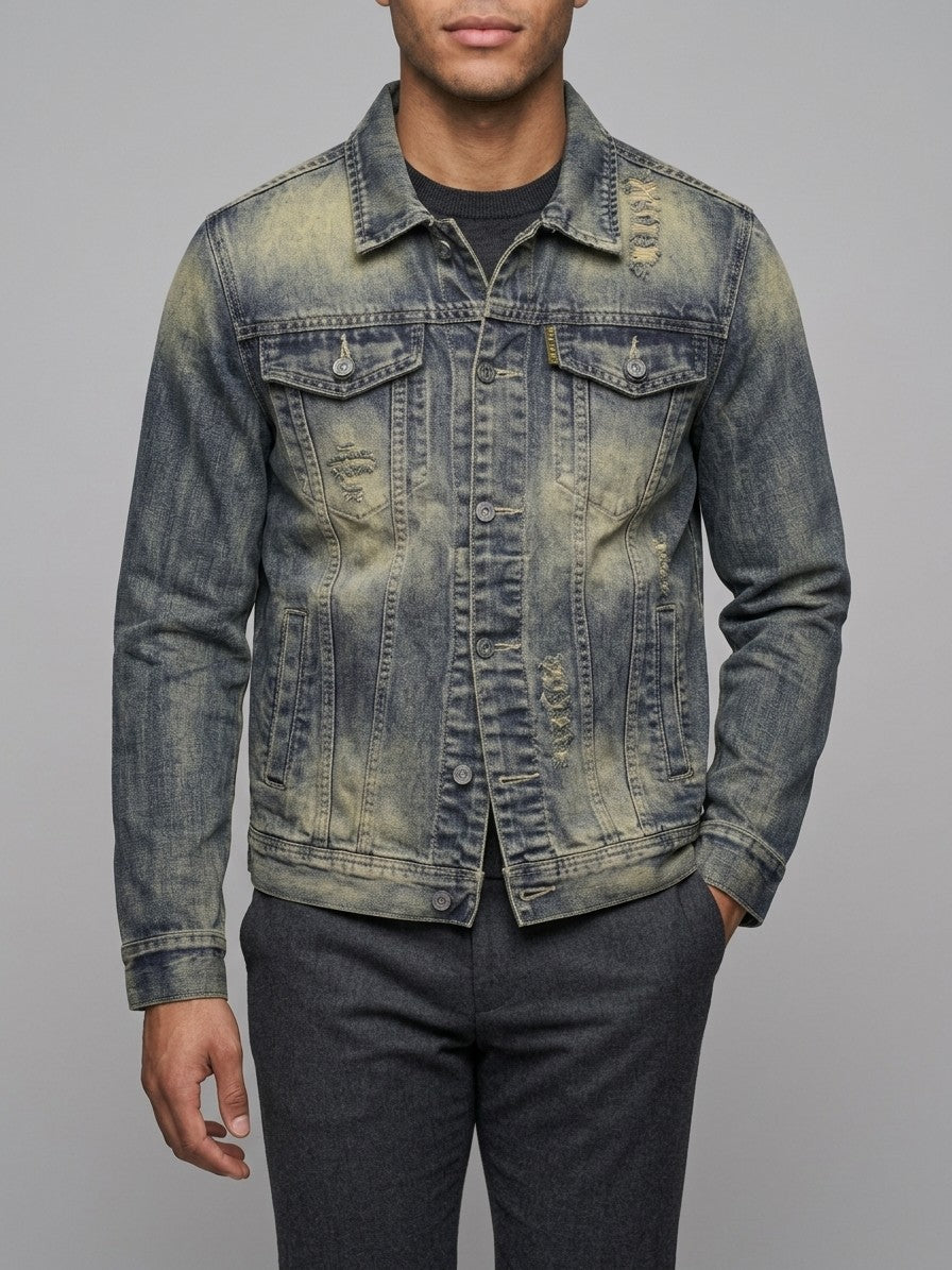 Narni Men's Distressed Vintage Trucker Jacket — vintagewash — front