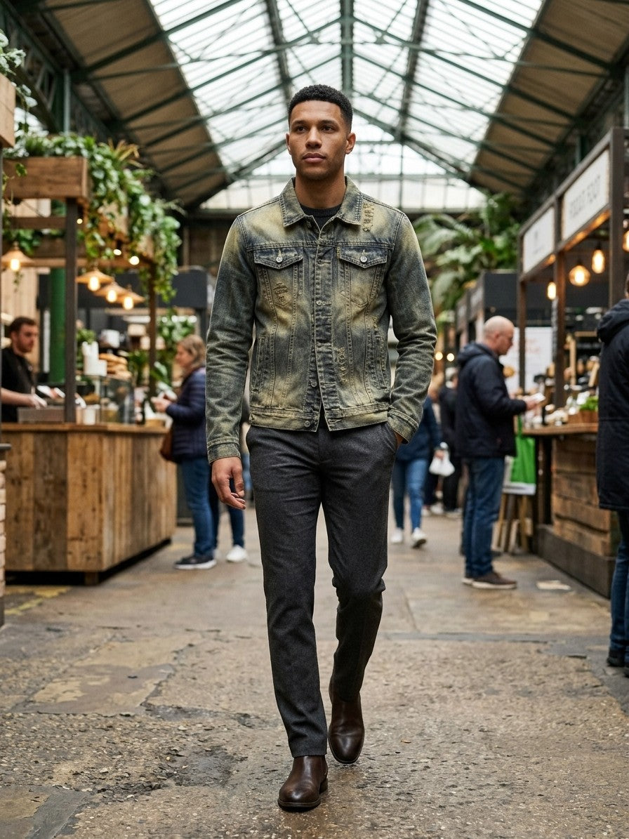 Narni Men's Distressed Vintage Trucker Jacket — vintagewash — lifestyle