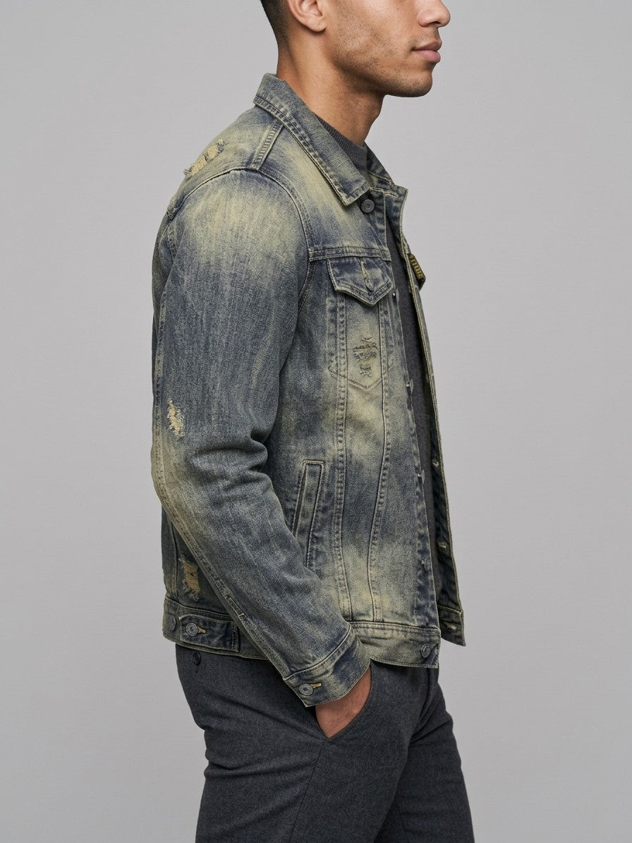 Narni Men's Distressed Vintage Trucker Jacket — vintagewash — side