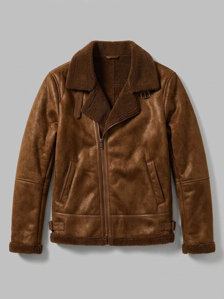 Neive Men's Faux Suede Shearling Aviator Jacket — cognac — packshot