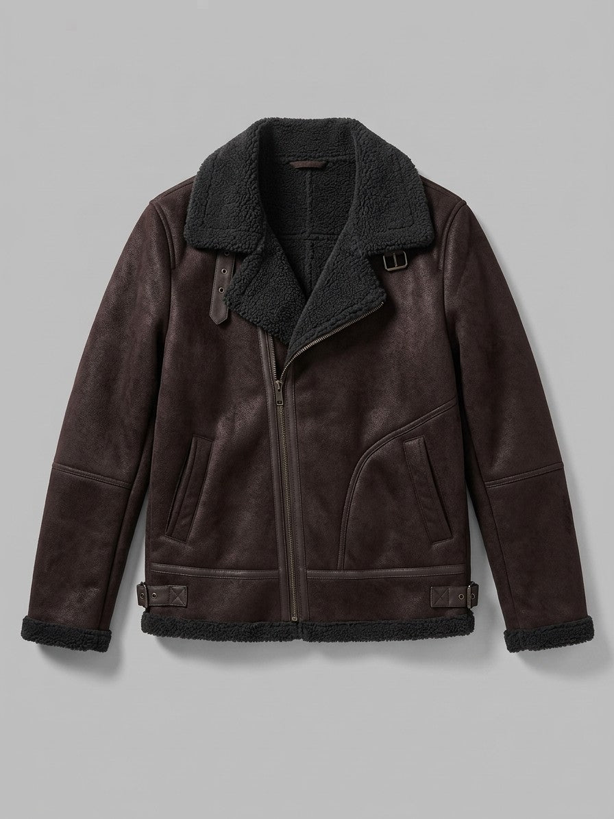 Neive Men's Faux Suede Shearling Aviator Jacket — espresso — packshot